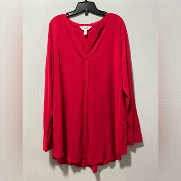 Addition Elle Tops - Addition Elle Plus Size Flowy Long Sleeve Red Blouse